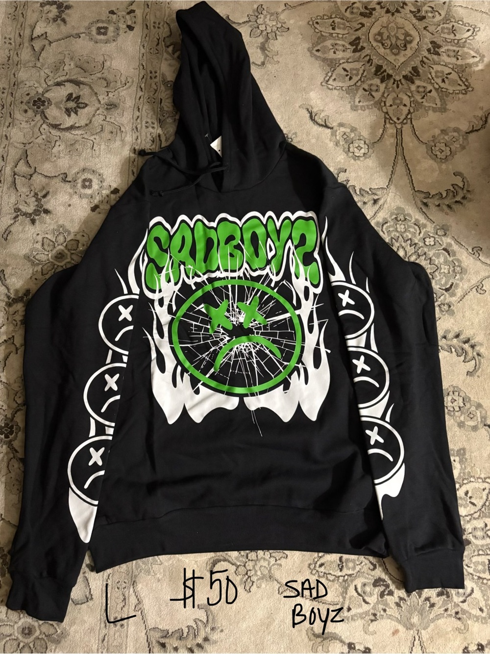 Black Hoodie with Green & White Graphic
